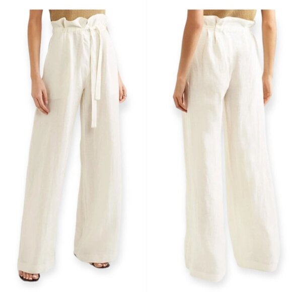 NILI LOTAN Esmae Linen Wide-leg Pants In White, Size M, New with tag‎ - Picture 2 of 16